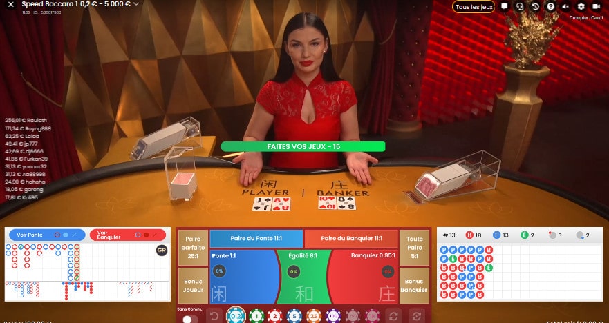 Jeu de Speed Baccarat avec croupier online par le logiciel Pragmatic Play Live Casino